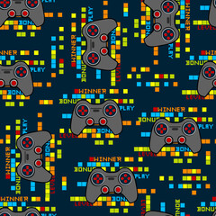 Seamless abstract pattern with colorful joystick game. Background for boys.