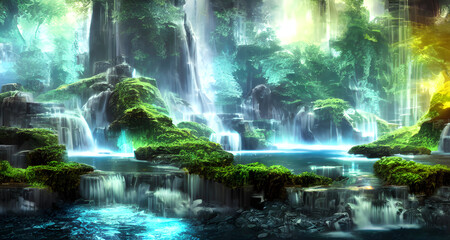 Illustration Realistic Nature Waterfalls