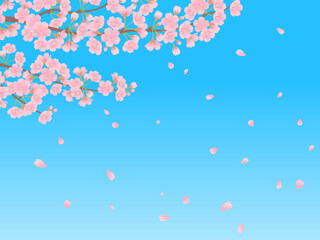 青空と満開の桜_フレーム背景_ベクターイラスト