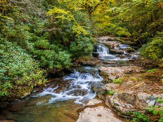 Small stream and waterfalls in the New River Gorge National Park and Preserve in West Virginia USA
