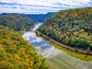 New River in the New River Gorge National Park and Preserve from Hawks Nest State Park in West...