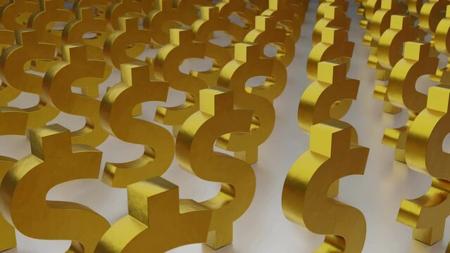 Conceptual animation of the fiat currency symbol for the Dollar marching through the view.