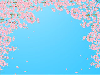 青空と満開の桜_フレーム背景_ベクターイラスト