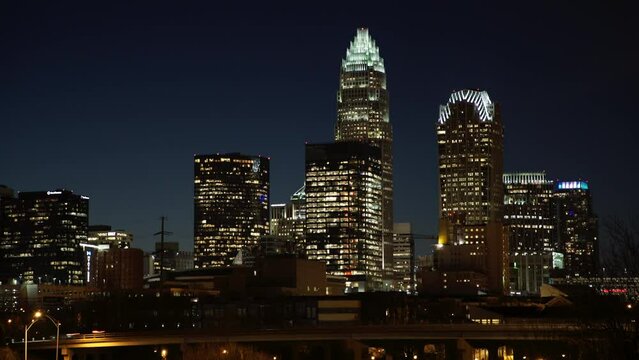 Lockdown Shot Of Modern Residential Buildings In City At Night - Charlotte, North Carolina
