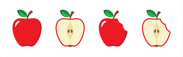 Apple icon. Red apples that are split in half symbol signs, vector illustration