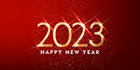 2023 happy new year Vector text 3d gold design, congratulation event,party. Lettering for greeting, invitation card
