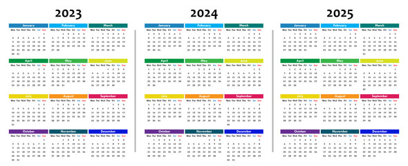 Standard Calendars displayed on three months rows  - 541839856
