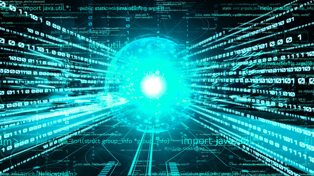 Software development, application programming code and tacit computer coding . Concept of smart digital transformation and technology disruption that changes global trends in new information era .