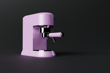 Espresso coffee maker on a dark background. Concept of making coffee, cafe. 3d rendering, 3d illustration.