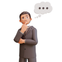 3d render character bussinesman thinking about something