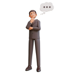 3d render character bussinesman thinking about something