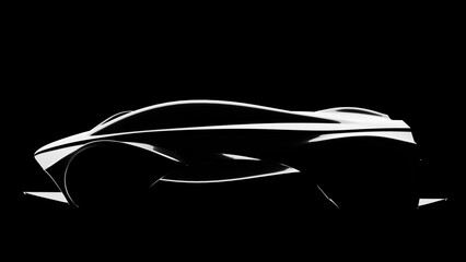 hyper car body shape, black & white silhouette, car silhouette - 3D illustration