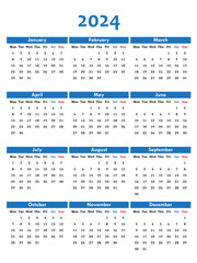 2024 Year Calendar with standard corporate design