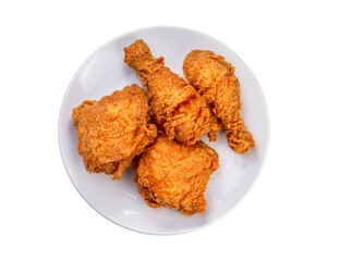 Fried chicken isolated on white, Fried chicken on white dish ready to serve. PNG File