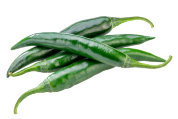 Closeup fresh green peppers chili on white, korean green peppers chili on white background PNG File.