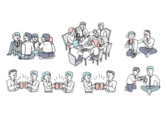 Obraz premium 飲み会をするビジネスパーソンのイラスト素材