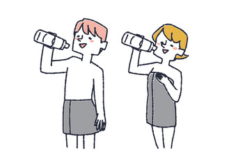 水分補給をする男性と女性のセット