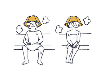 サウナハットを被っている男性と女性のセット