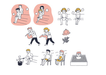 サウナを利用している男性と女性のイラストセット