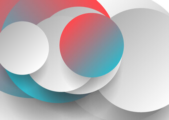 Red, blue and grey circles abstract minimal background. Geometric vector design