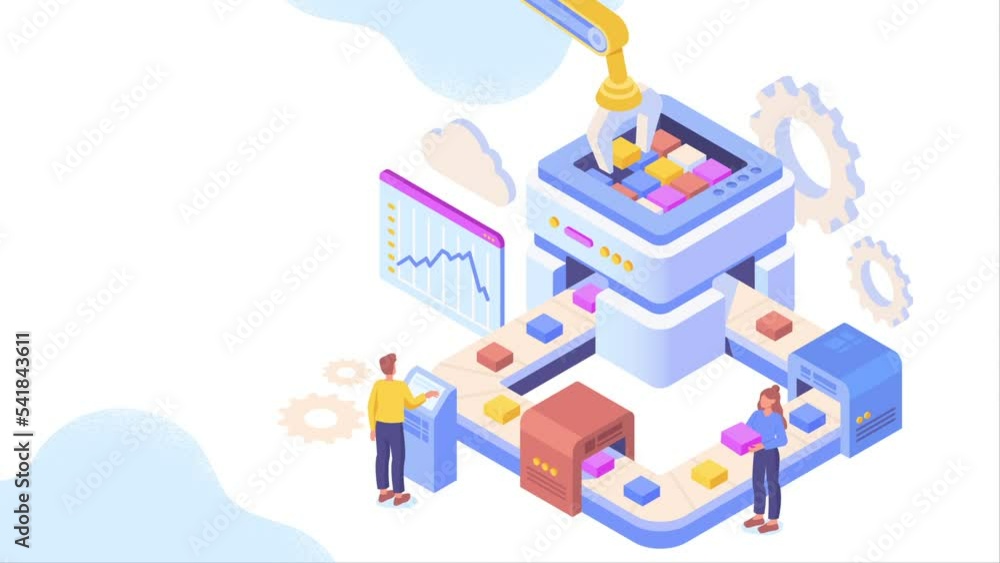 Aufkleber data visualization video concept. moving man and woman work on digital technological pipeline and an