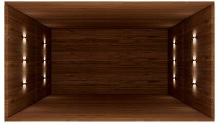 Wood 3D Rendered Room with Wall Lighting and Clipping Path