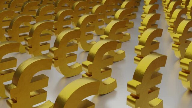 Conceptual animation of the fiat currency symbol for the EUR European Union Euro marching through the view.