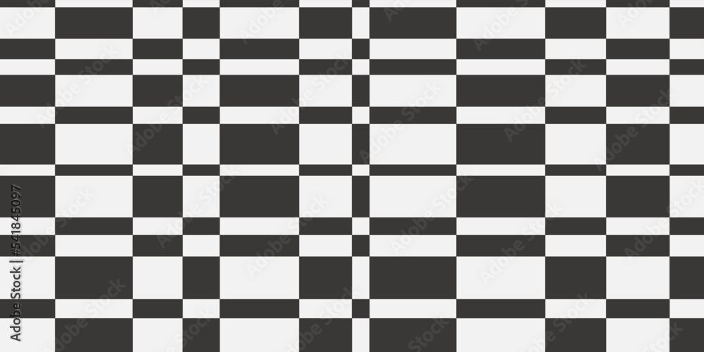 Poster The checkerboard pattern is black and white with different sized rectangles. Vector of checkered striped rectangles. Pattern for seamless print.