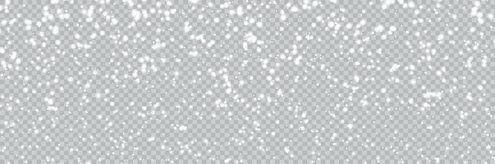 Seamless realistic falling snow or snowflakes. Isolated on transparent background, Panorama view vector illustrator