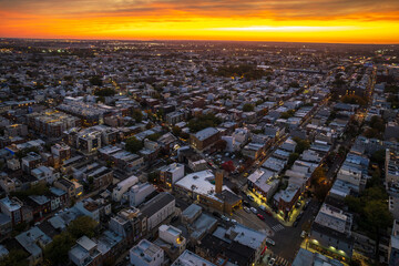 Fototapeta premium Drone of Epic Philadelphia Sunset