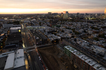 Fototapeta premium Drone of Epic Philadelphia Sunset