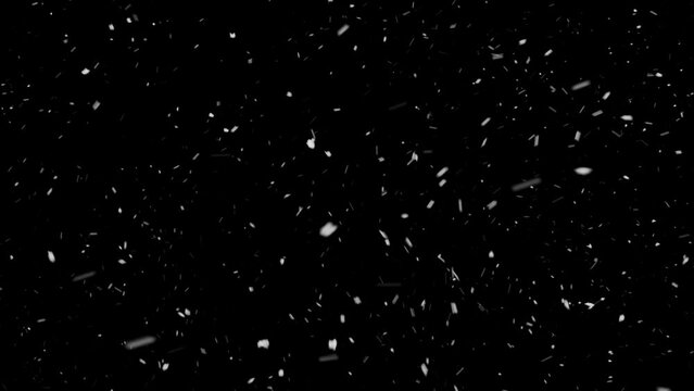 Slow Motion Winter real snowfall effect Snow storm isolated black background in 4K to be used for composing motion graphics overlay animation 4K drag and drop editing software supporting blending mode