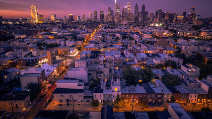 Obraz premium Drone of Epic Philadelphia Sunset