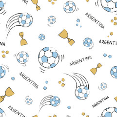 ARGENTINE FOOTBALL PATTERN VECTOR. IN LIGHT BLUE AND WHITE.  REPEATING  BALLS. ENDLESS, SEAMLESS SURFACE PATTERN DESIGN FOR TEXTILE, FABRIC, PAPER OR DIGITAL USES. © Oti