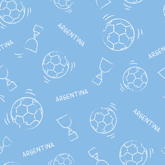 ARGENTINE FOOTBALL PATTERN VECTOR. LIGHT BLUE AND WHITE.  REPEATING  OUTLINE BALLS. ENDLESS, SEAMLESS SURFACE PATTERN DESIGN FOR TEXTILE, FABRIC, PAPER OR DIGITAL USES.