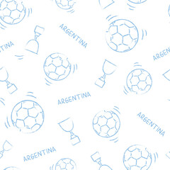ARGENTINE FOOTBALL PATTERN WITH TRANSPARENT BACKGROUND. LIGHT BLUE   REPEATING  OUTLINE BALLS. ENDLESS, SEAMLESS SURFACE PATTERN DESIGN FOR TEXTILE, FABRIC, PAPER OR DIGITAL USES. © Oti