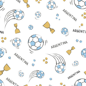 ARGENTINE FOOTBALL PATTERN VECTOR. IN LIGHT BLUE AND WHITE.  REPEATING  BALLS. ENDLESS, SEAMLESS SURFACE PATTERN DESIGN FOR TEXTILE, FABRIC, PAPER OR DIGITAL USES.
