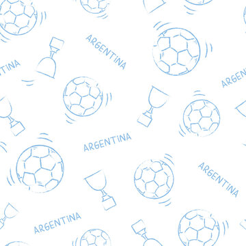ARGENTINE FOOTBALL PATTERN WITH TRANSPARENT BACKGROUND. LIGHT BLUE   REPEATING  OUTLINE BALLS. ENDLESS, SEAMLESS SURFACE PATTERN DESIGN FOR TEXTILE, FABRIC, PAPER OR DIGITAL USES.