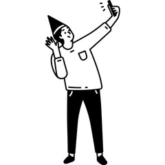 man standing selfie and video call illustration organic style for website, web, application, presentation, printing, document, poster design, etc.