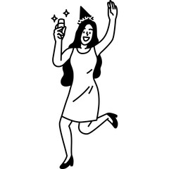 happiness woman cheerful llustration organic black and white style for website, web, application, presentation, printing, document, poster design, etc.