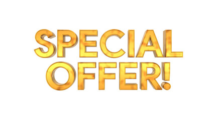 special offer text white gold color in black isolated background for flyer design or banner or poster and etc. Holiday and Event Concept 3d illustration rendering