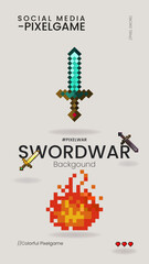 Pixel art set of sword, isolated vector file