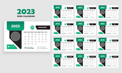 Modern New Year 2023 Desk Calendar Template Design Vector.