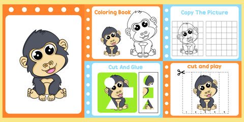 worksheets pack for kids with gorilla vector. children's study book © isna eni