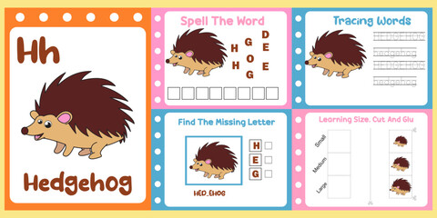 worksheets pack for kids with hedgehog vector. children's study book © isna eni