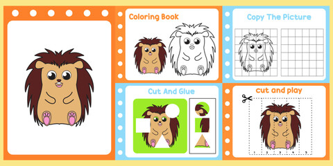 Fototapeta premium worksheets pack for kids with hedgehog vector. children's study book