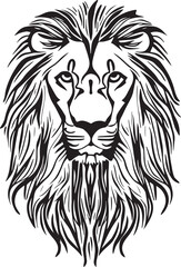 Vector Outline Silhouette Face of a Lion in Black and White 