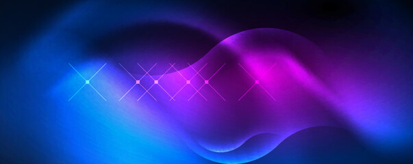 Neon glowing waves, magic energy space light concept, abstract background wallpaper design