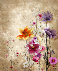 Abstract art colorful flowers  painting. Spring multicolored illustration. - 541853243