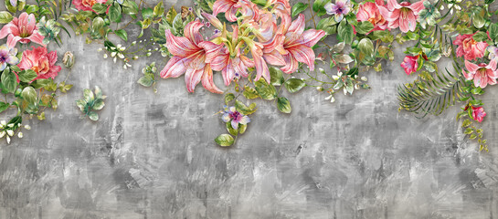 Abstract art colorful flowers  painting. Spring multicolored illustration. - 541853284